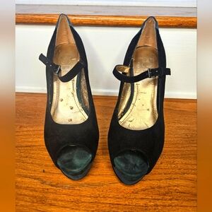 BCBG Paris Frannkie Suede Color Block Mary Jane Peep Toe Pump